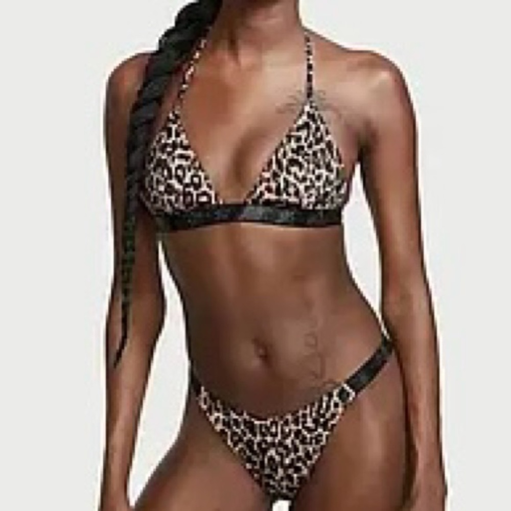Victoria’s Secret Shine Strap Swim Leopard Bikini Triangle Brazilian Medium